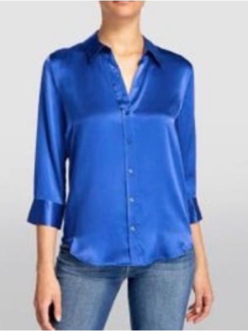 L’Agence Blue Silk Button-Down Blouse